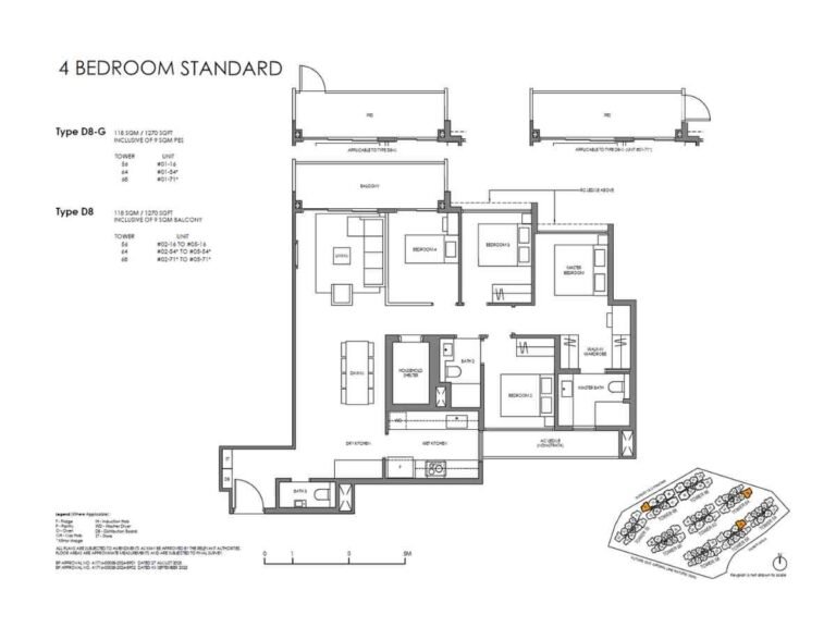 4 Bedroom Standard floor plan for Faber Residence, featuring Type D8-G and Type D8 layouts with large living and dining areas, balcony, master suite, and efficient bedroom configuration.